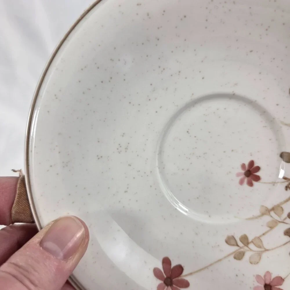 TWO Noritake Versatone Outlook Cup and Saucer Sets Pink Flowers Brown Leaves